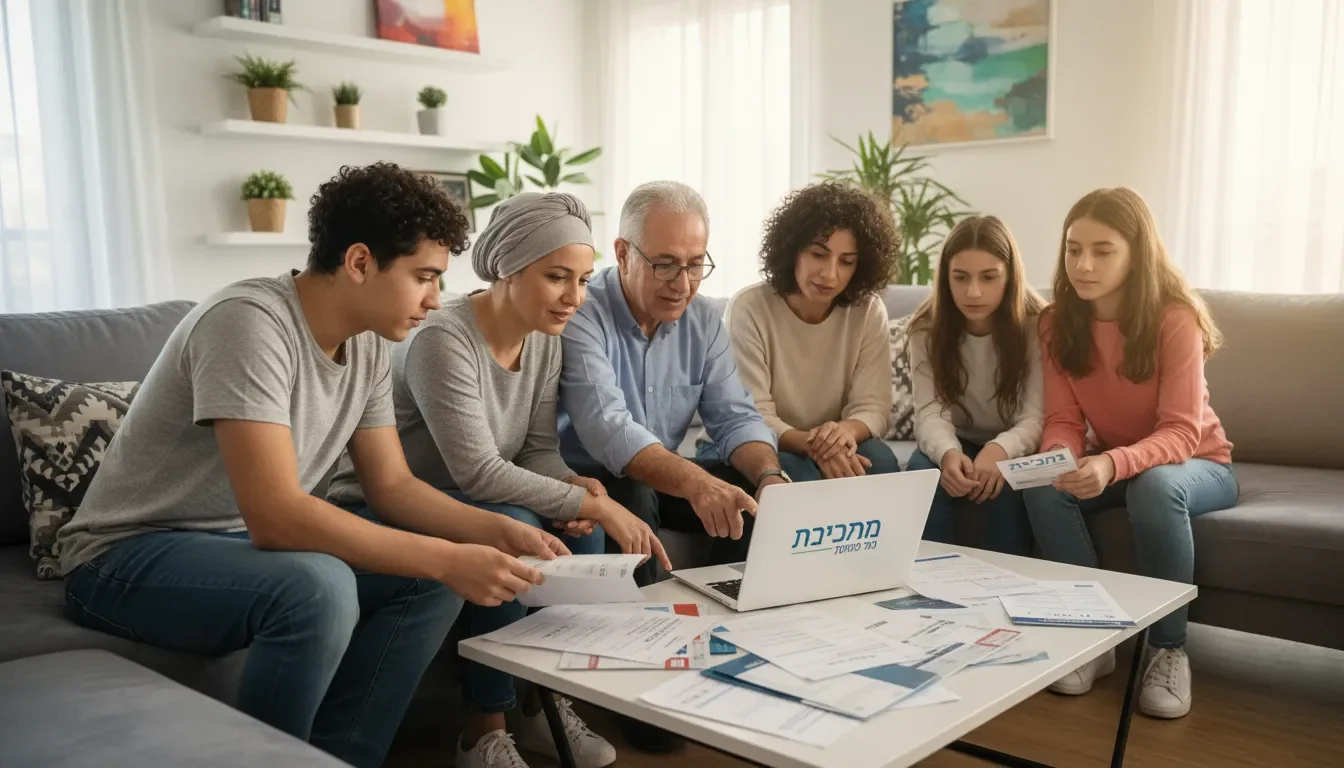 משפחה ישראלית בודקת זכויות ביטוח בריאות
